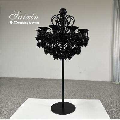 China Candelabro de vidrio portavelas de bodas negras para piezas centrales del evento en venta