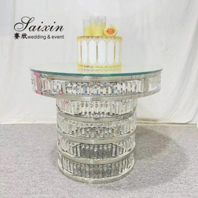 China Round Stainless Steel Hanging Crystal Cake Stands Wedding for sale