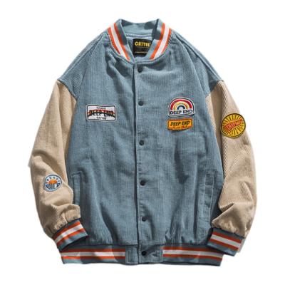 China Vintage Breathable High Quality Custom College Couple Jacket Corduroy Style Mens Preppy Bomber Jacket Plus Size for sale