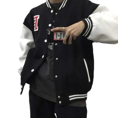 China 2022 Best Selling Breathable Patchwork Letter “r” Embroidery Loose Fit Couples Baseball Jacket For Men College Teenagers Unisex Size for sale