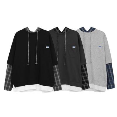 China Two Pieces Loose Fit Logo Hoodies Sweatshirts Pullover Casual Oversized Anti-pilling 2022 Spring High Quality Custom Made Men Plaid for sale