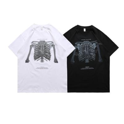 China Custom 2022 Summer Letter Skeleton Graphic Anti-pilling Loose Fit Round Neck T-Shirt For Men's High Street Stylish Male Tees for sale