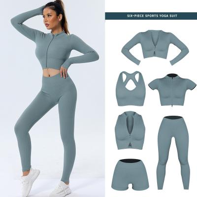 China Ropa Deportiva Mujer Tendencia 2022 Logo Seamless Custom Pcs Yoga Wear Gym Active Fitness 6 Squares for sale