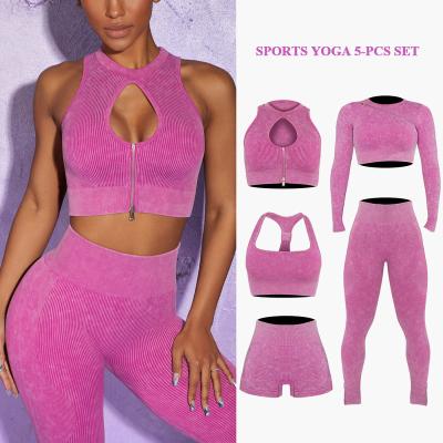 China Seamless Women's Gym Clothing 5 Piece Seamless Ropa Deportiva Para Mujer Yoga Set Workout Gym Fitness Sets for sale