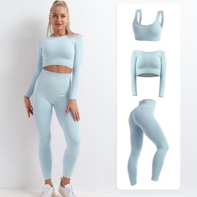 China Seamless Seamless Yoga Equipment Sports Wear Women Yoga Clothing 3 Pieces Set Conjunto Deportivo Mujer Fitness for sale