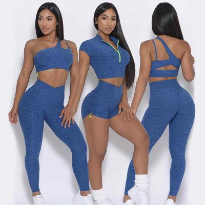 China Seamless Sports Half Zip Crop Tops Seamless 4 Piece Yoga Gym ActiveWear Working Out Clothes For Women for sale