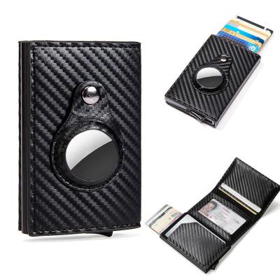 China Normcore/hot sale airtag wallet carbon fiber airtag leather wallet minimalist rfid wallet with airtag holder for sale