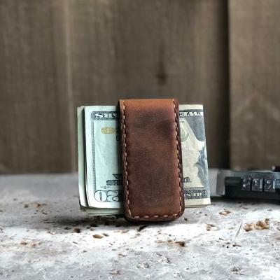 China Normcore/Minimalist Personalized Mini Leather Clip Wallet Custom Leather Money Clips Money Holder Clips for sale