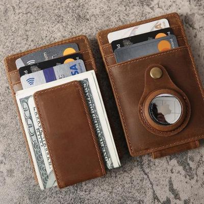 China Normcore/Minimalist Silver Leather Clip Card Holder Smart Card Holder Business Credit Clip Money Vintage Leather Credit Card Holder for sale