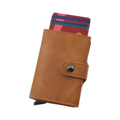 China Credit Card Anti-theft Custom Holder Metal Card Holder ID Wallet RFID Leather Smart Card Card Holder for sale