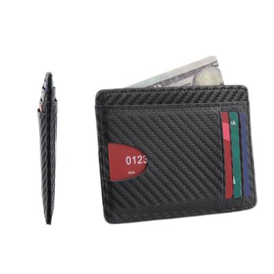 China RFID Protecting PU RFID Mini Slim Customs Men's Carbon Fiber Leather Card Holder for sale