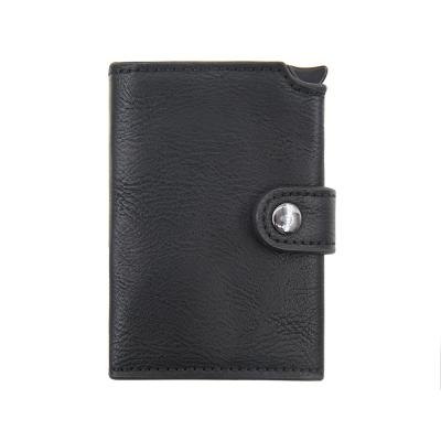 China Fashion/Casual Wholesale Metal Wallet Card Holder Credit Card Holder Metal Leather Wallet With Button for sale