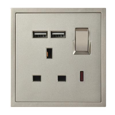 China Factory Wholesale UK Standard 13A 3 Surface Bronze Or Red Copper+Phosphor PC Switch With Pin High-Grade Quality Usb Socket Outlet And Pilot Lamp Switches Electrical for sale