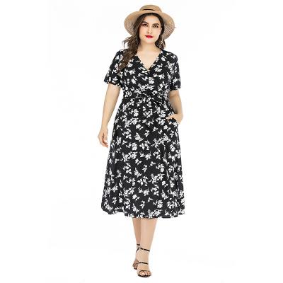 China 2022 Summer Fashion Breathable Printing Sexy V-Neck Plus Size Dress Women Party Wear for sale