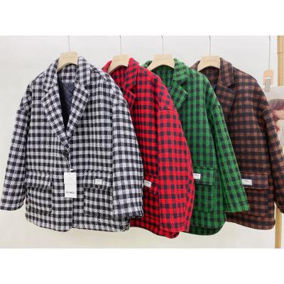 China Anti-wrinkle black plaid women spring white vintage suits jackets office ladies chic loose girls for sale