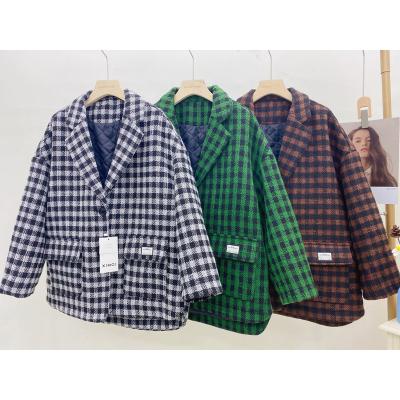 China Anti-wrinkle classic plaid women double breasted suits coats female casual top of fashion office wear elegant women suit for sale