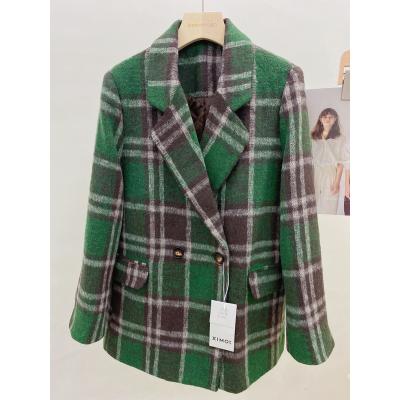 China Anti-wrinkle quality plaid suits 2021 hot sale women's Autumn Elegant tops double breasted office jacket coat for sale