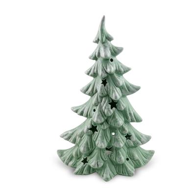 China Wholesale Home Christmas Tree Home Ceramic Holiday Decor Indoor Green Christmas Decoration OEM Customized Christmas Tree Tealight Holder for sale