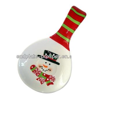 China Christmas Snowman Ceramic Spoon Rest Dolomite Spoon Holder Hand Painted Tabletop Viable Snowman Spoon Rest for sale