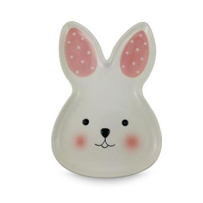 China Dolomite Viable Rabbit Dish Ceramic Easter Bunny Candy Dish Handpainting Easter Bunny Cookie Dish for sale