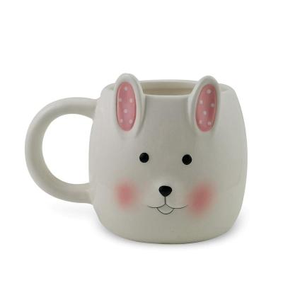 China Handsome 3D Rabbit Handpainting Cup Dolomite Hot Selling Viable Animal Ceramic Rabbit Tea Rabbit Wholesale Easter Coffee Mug for sale