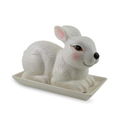 China Handpainting Easter Bunny Butter Dish Viable Ceramic Butter Dish, Dolomite Bunny Butter Dish for sale