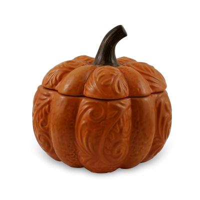 China Ceramic Pumpkin Microwavable Cookie Jar Thanksgiving Canister Handpainting Dolomite Pumpkin Storage Jar for sale