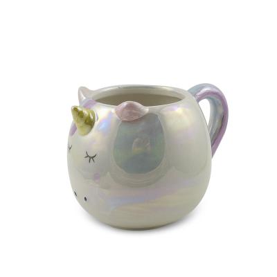 China Luster Pearlized 18OZ 3D Unicorn Coffee Mug Viable Wholesale Ceramic 3D Unicorn Mug Novelty Mug for sale