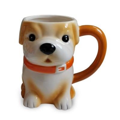 China Lovely Viable 3D Mug In Dog Shape Handpainting Beer Mug Dolomite Fancy 3D Ceramic Dog Shaped Animal Coffee Mug for sale