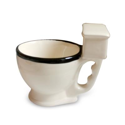 China Viable Creative Ceramic Toilet Mug Handpainting 3D Dolomite Toilet Nightstool Shape Coffee Mug for sale