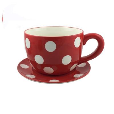 China Wholesale Modern Ceramic Flower Pot Handpainting Flower Vase Dolomite Cup And Saucer Shape Large Plant Pot for sale