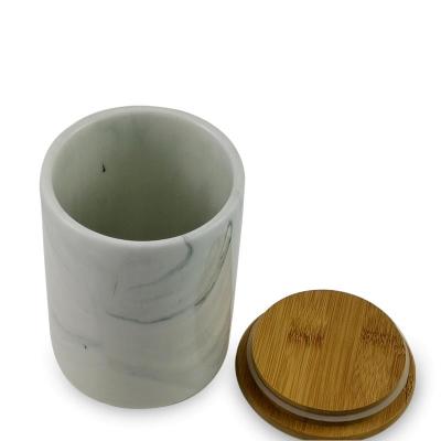 China Airtighted Marble Luster Storage Jar With Bamboo Lid Cookie Jar Stoneware Marble Luster Ceramic Canister for sale