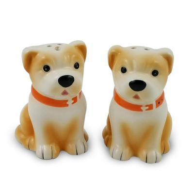 China Sustainable Salt And Pepper Shakers In Shape Dolomite Salt And Pepper Cellars Animal Hot Sale 3D Dog Design Salt And Pepper Shakers for sale