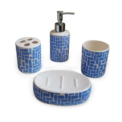 China Viable Wholesale Ceramic Bathroom Set Stoneware Foam Soap Dispenser Set for sale