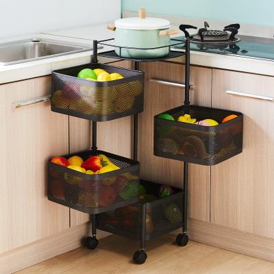 China Sustainable Round Rotating Breathable Vegetable Storage Rack Organizadores 2021 Movable Kitchen Shelving Storage Cart for sale