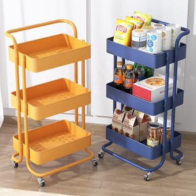 China Mobile Living Room Storage Cart 3 Tier Metal Rolling Storage Trolley Kitchen Assembly Trolley Bathroom Easy Viable Desktop for sale