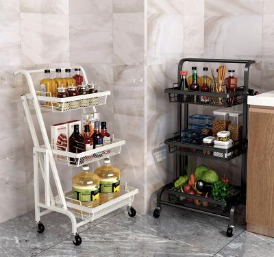 China 3 Tier Metal Rolling Assembly Trolley Storage Trolley Easy Assembly Kitchen Bathroom Kitchen Trolley With Wheels Serving Trolley for sale