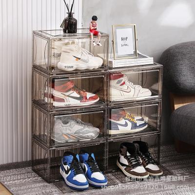 China Wholesale Viable Clear Plastic Sneaker Shoe Stackable Storage Boxes Drop Front Acrylic Drawer Type Magnetic Clear Shoe Box for sale