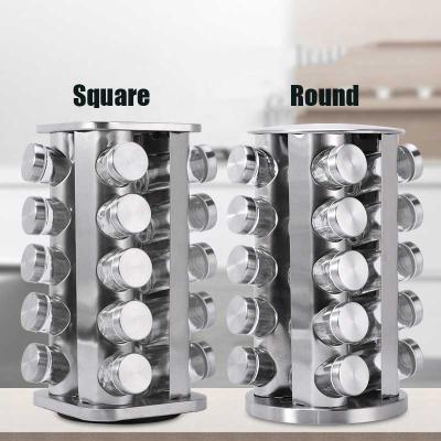 China Stainless Steel Revolving Spice Rack Kitchen Spice Jar Organizer with Holder Glass Bottle 16 Pcs Spice Storage Rack for sale