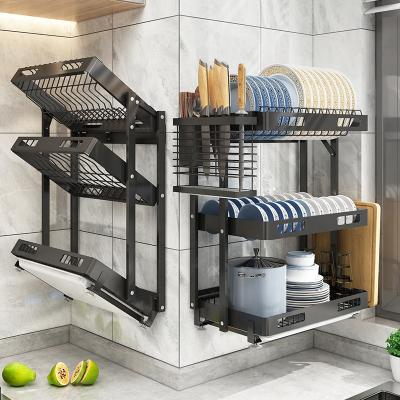 China Wall Mounted Installation Dish Rack Stainless Steel Dish Rack Stainless Steel Dish Rack Free Standing Countertop Storage Wall Mounted Dish Rack for sale