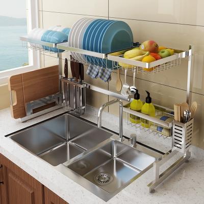 China Sustainable 85cm Stainless Steel Sink Standing Dish Drying Rack Kitchen Rack Over Sink Dish Drying Rack for sale