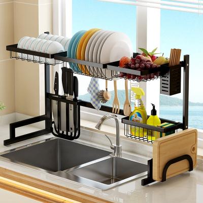 China 65cm viable 85cm above sink dish drying rack above sink dish drainer rack stainless steel folding dish drainer rack with tray for sale