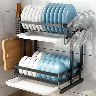 China Viable Over The Sink Stainless Steel 3 Tier Kitchen Dish Drying Rack Rack Dish Racks With Choopping Board Shelf for sale