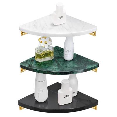 China Nordic Marble Workable Shelf Bathroom Organizer Rack Brass Marble Bathroom Racks No Punch Wall Metal Storage Rack for sale