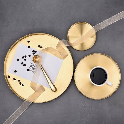 China Stainless Steel Round Tray Home Decor Cosmetics Jewelry Tea Tray Gold Baskets Home Decor Sustainable Storage for sale