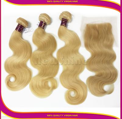 China Free Shipping Popular Blonde 613# 10A Grades 100% Virgin Peruvian Hair Body Wave With Lace Closures 10inch-30inches for sale