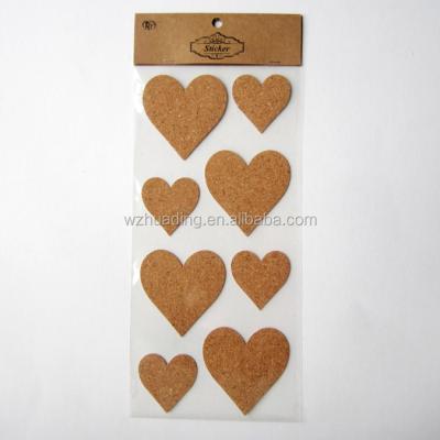 China New Decorative Sticker Item Cork Die Cut Stickers Heart Shape 8 Pieces Scrapbook Decoration for sale