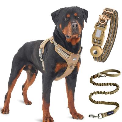 China Popular Outdoor Thoughtful Dog Harness Set With Leash Collar No Pull Thoughtful Adjustable Dog Harness Set For Large Dogs for sale