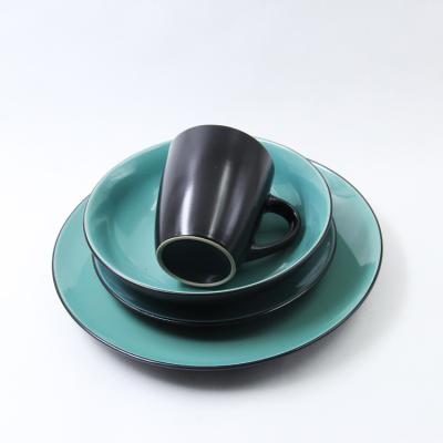 China Stocked Double Color Stoneware Dinner Set Classic Dinnerware Ceramic Dinnersets Western Style Packing Modern Pattern Technique for sale