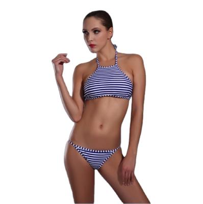 China New Coming Breathable Outstanding Fashion Sexy Women And Girl's Swimwear Striped Print Swim Vest And Thong Briefs Sets for sale